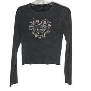 Forever 21 -Long Sleeve - Graphic Grey Distressed Top - Small